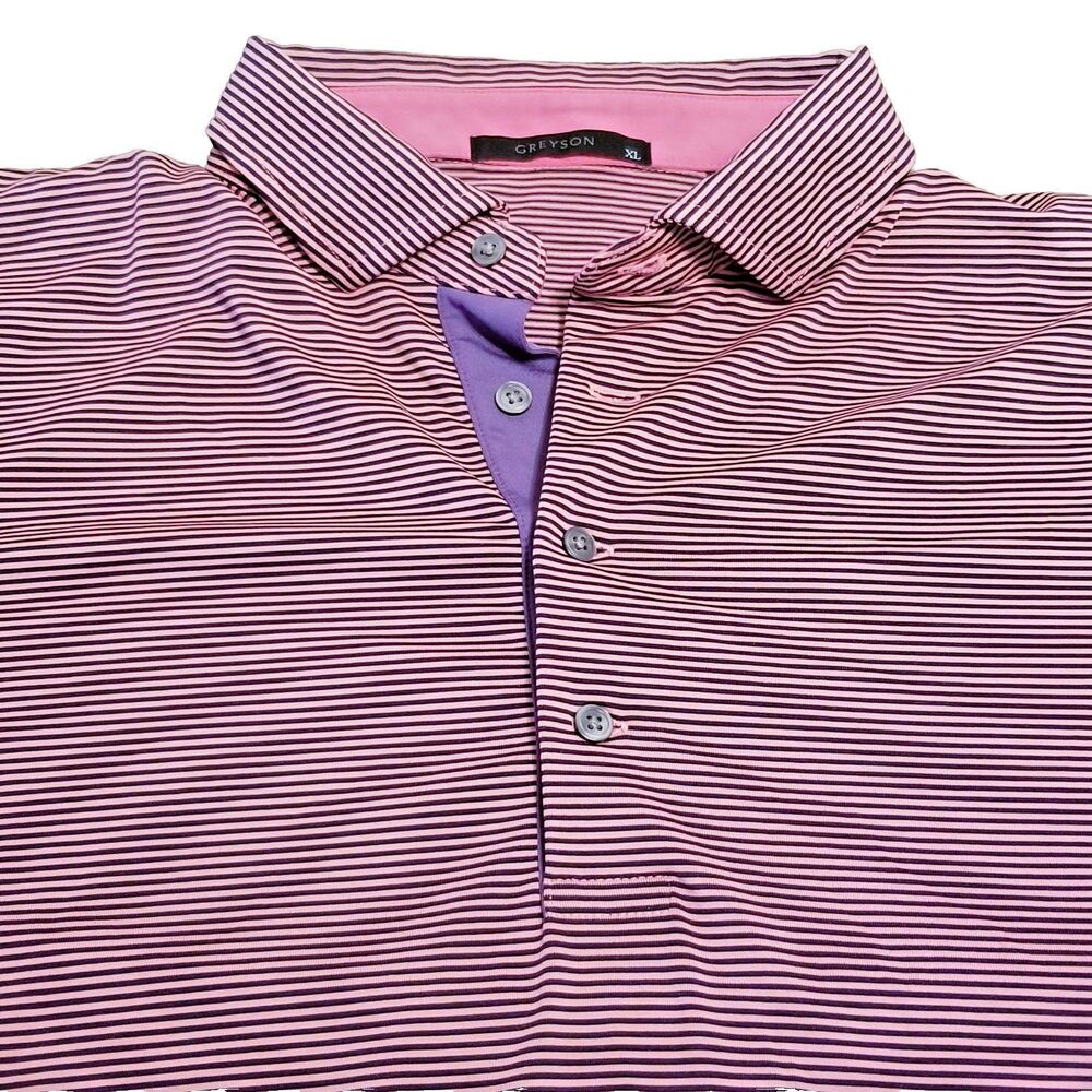 Greyson Polo Men's Size XL Pink Stripe Wolf Logo Golf Shirt Stretch Lightweight